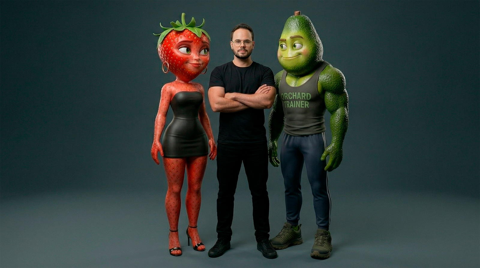 COMO CRIAR O VÍDEO DAS FRUTAS FALANTES: Abacatudo e Moranguete 🥑🍓 1 Exemplo de personagem 3D de frutas estilo Disney Pixar Abacatudo e Moranguete